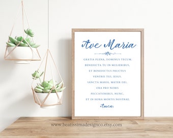 PRINTABLE Ave Maria Prayer, Hail Mary Latin Prayer, Catholic Prayer Print, Catholic Wall Art, Catholic Gift for Her, Catholic Home Decor