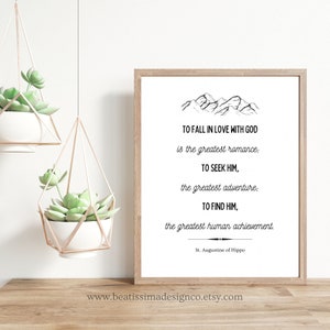 Printable St. Augustine Quote Wall Art, To Fall in Love with God, Catholic Saint Quote Digital Download, Catholic Gift, Christian Home Decor