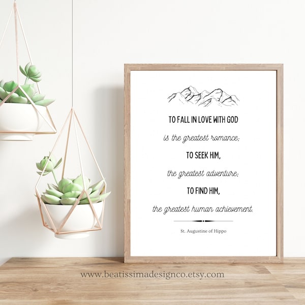 Printable St. Augustine Quote Wall Art, To Fall in Love with God, Catholic Saint Quote Digital Download, Catholic Gift, Christian Home Decor