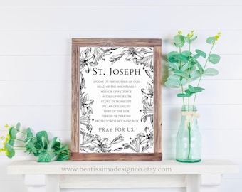 St. Joseph Litany Print 8x10, St. Joseph Prayer Vintage Art Print, Catholic Wall Art, Catholic gift, Father's Day gift, gift for him