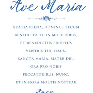 PRINTABLE Ave Maria Prayer, Hail Mary Latin Prayer, Catholic Prayer ...