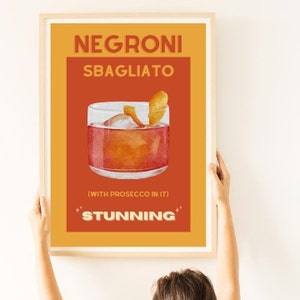 Negroni Sbagliato z Prosecco, Oszałamiający, Sztuka ścienna do baru koktajlowego, Pobieranie cyfrowe, Dekoracja ścienna do napojów, TikTok Instagram, Dom Smoka