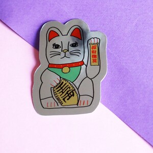 ダイカットステッカー Aufkleber Winkekatze Glückskatze クロムシルバー 3.7 x 5 cm