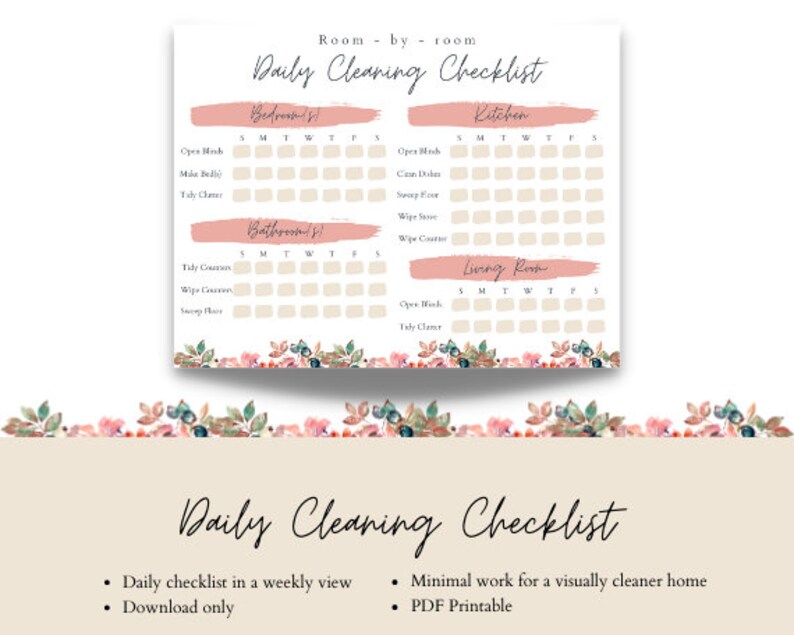Daily Cleaning Checklist Weekly View - Etsy