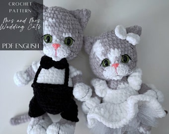 Crochet pattern of the Mrs and Mrs Wedding Cats Bride and Groom Wedding Couple,Crochet Pattern in English, tutorial in English, PDF Download