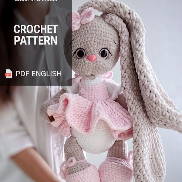 Crochet pattern of the rabbit +dress and shoes PDF/Crochet Pattern in English,  bunny Pattern, tutorial in English, PDF Download