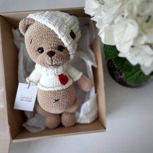 Plush Teddy Bear for boy, Cuddly toy for newborn, cute welcome baby gift, personalized bear for boy, sweet bear for newborn,first teddy bear image 8