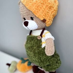Handmade Crochet Teddy Bear Toy in Green Jumpsuit main image 0