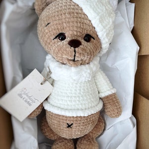 Plush Teddy Bear for boy, Cuddly toy for newborn, cute welcome baby gift, personalized bear for boy, sweet bear for newborn,first teddy bear image 4