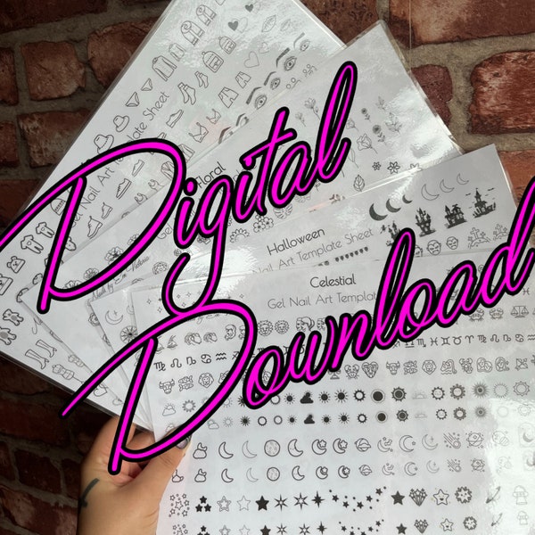 Letters Numbers DIGITAL DOWNLOAD Gel Nail Art Cheat Sheet! Nails by Em Victoria Template Sheets - Print Laminate Paint Cure Peel Place Coat