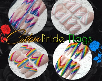Custom Gel Press On Nail Set - Pride Flags - Quality! Durable! Reusable! - Free UK Delivery - Hand Painted - Made to Order