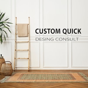 May include: A white wall with a wooden ladder, a woven basket, and a potted plant. The wall has decorative moulding and the text "CUSTOM QUICK DESING CONSULT" is printed on the wall.