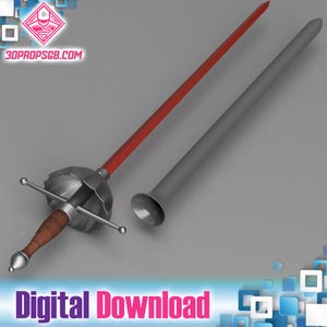 May include: A 3D-rendered rapier sword with a red blade and a gray scabbard. The hilt is silver with a brown grip. The text "Digital Download" is at the bottom of the image.