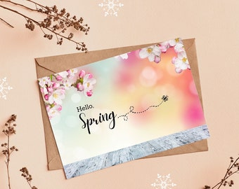 Hello spring | spring floral | floral spring card | printable spring card | spring flower card | floral greeting card | happy spring card