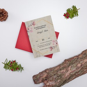 Cita romántica para boda, Fecha personalizable para boda, Aviso de boda rústico, Cita floral para boda, Diseño exquisito.