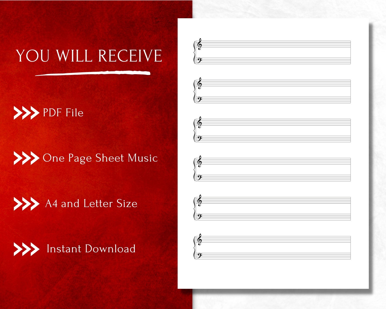 Printable Sheet Music for A4/letter. Piano Staff Paper. Blank Sheet
