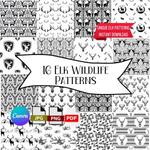 16 Elk Wildlife Patterns | Repeatable Design | CANVA Template | Png| Jpg| Pdf | Instant Download