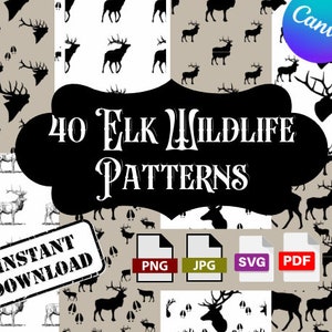 40 Elk Wildlife Patterns | Seamless Repeatable Pattern | Canva template | SVG | PNG | Pdf | Jpg | Instant Download