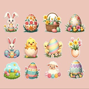 Stickers-Fichiers PNG- 300 dpi- Joyeuses Pâques- Silhouette cameo-SVG.