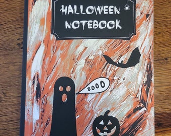 Cuaderno abstracto de Halloween: Fantasma, Murciélago, Calabaza de Halloween, Páginas rayadas