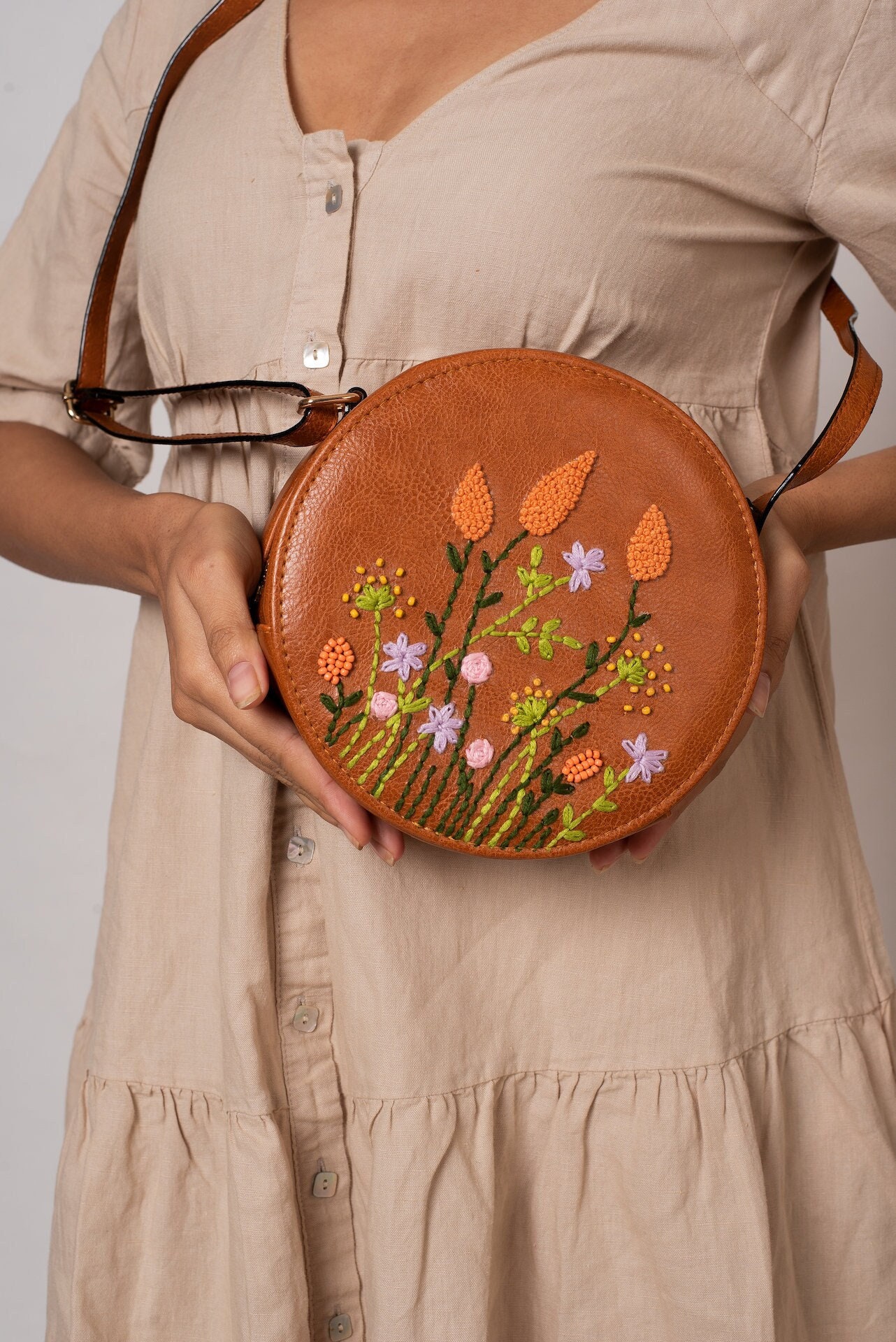 Embroided Leather Sling Bag