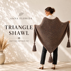 Oversized Triangle Shawl Knitting Pattern PDF, Chocolate Knit Shawl, Garter Stitch Wrap