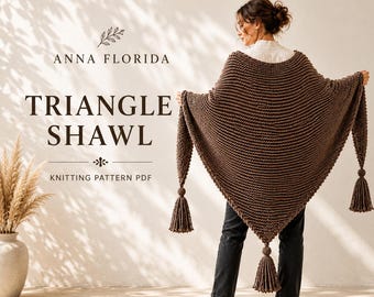 Oversized Triangle Shawl Knitting Pattern PDF, Chocolate Knit Shawl, Garter Stitch Wrap