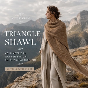 Triangle Shawl Knitting Pattern PDF, Asymmetrical Knit Wrap, Garter Stitch