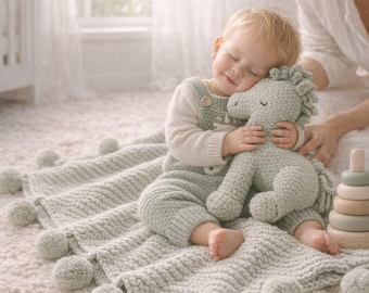 Garter Stitch Baby Blanket Knitting Pattern with Pom-Poms (PDF Download)