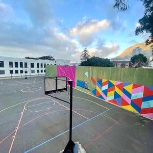 Colorful Cape Town Basketball Print| Unique South African Photo Print| Vibrant Basketball Court Art| Lion&#39;s Head Mountain View Photo|