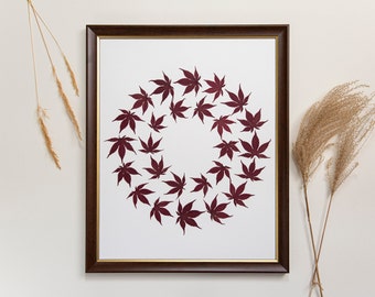 Pressed real leaves framed, Handmade home decor, Original Wall Art, Botanical Art in frame, Herbarium in wooden frame, Japanese maple
