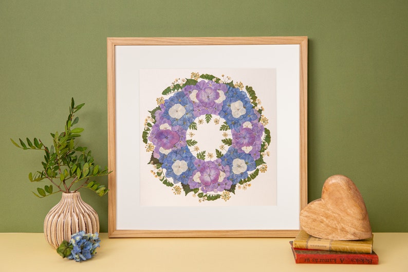 Pressed real flowers framed Artwork, Handmade home decor, Original Wall Art, Floral Art in frame and mounted, Herbarium, Gifts image 2