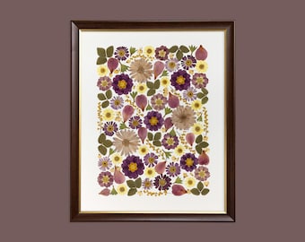 Pressed real flowers framed, Handmade home decor, Original Wall Art, Floral Art in frame and mounted, Herbarium, Gifts