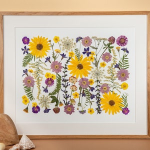 Gepresste echte Blumen mit Rahmen, Handgemacht, Wohndekor, Original Wandkunst, Blumenkunst, Herbarium, Passepartout, Geschenk, Sonnenblumen