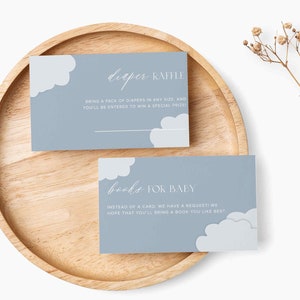 BLUE CLOUD Diaper Raffle Ticket, Books for Baby cards, Neutral Clouds, Printable, Downloadable, Editable Ticket, Minimal, 2 sizes