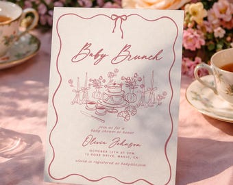 Invitación floral para brunch de bebé: Invitación editable en rosa para baby shower (descarga digital)