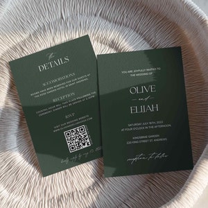 Emerald Wedding Invitation, Green Velvet Editable Invite Template, Green Wedding Invite Design, DIY, 5x7 size #Olive