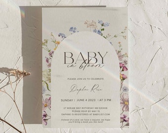 Baby in Bloom Editable Baby Shower Invitation, Spring Baby Shower, Flowers, Wildflowers, Printable, Downloadable Invite #wildflower1