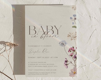 Baby in Bloom Editable Baby Shower Invitation, Spring Baby Shower, Flowers, Wildflowers, Printable, Downloadable Invite #wildflower1