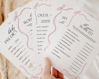 Pink Bow Baby Shower Games, 25 Editable Games, Coquette Bow Baby Shower Games, Printable Baby Bingo, Baby Predictions, Would she Rather