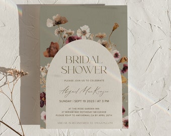 WILDFLOWER - Editable Bridal Shower Invitation, Printable, Downloadable Invite, Minimal, Neutral