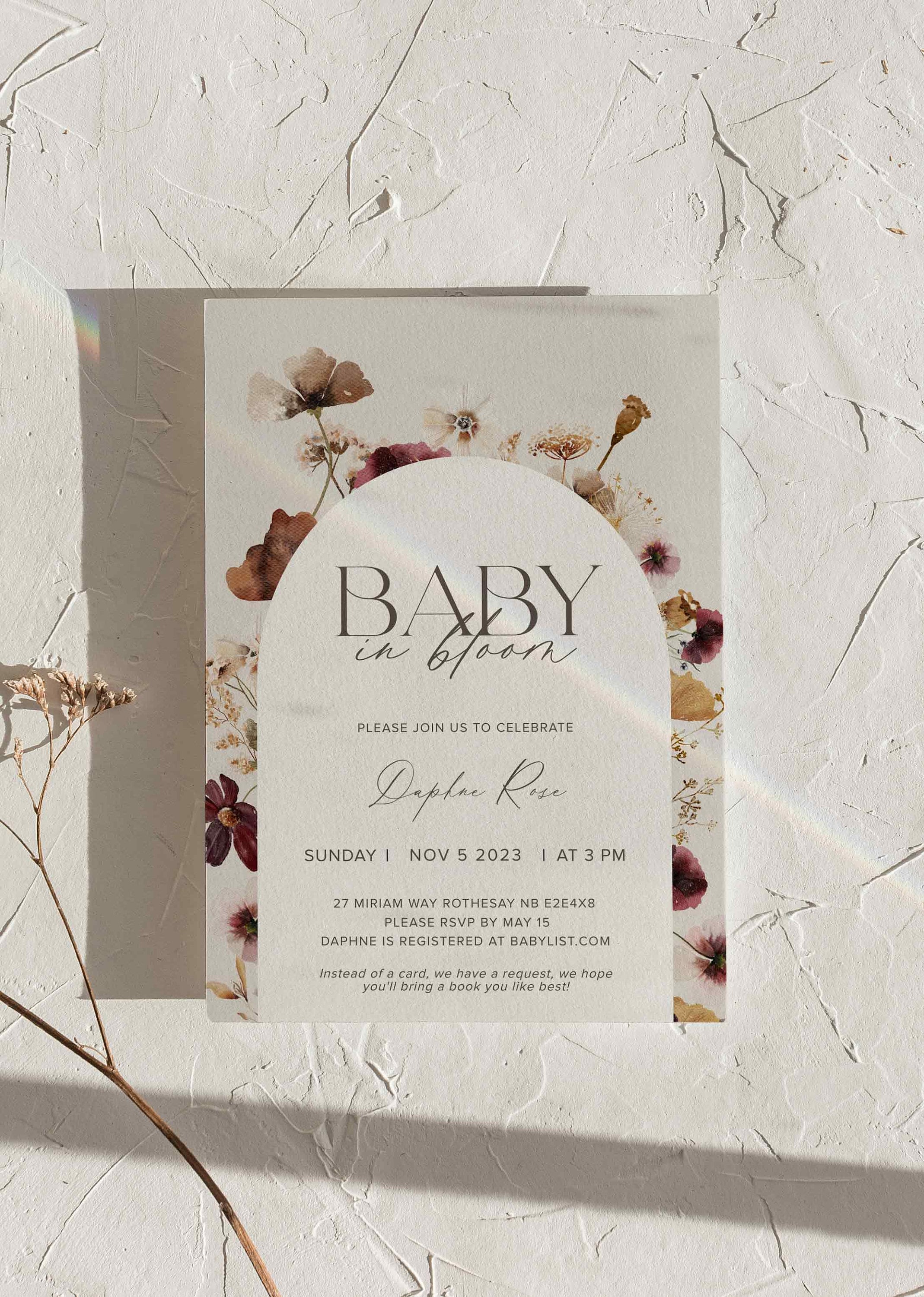 FALL Baby in Bloom Invite - Autumn Baby Shower Editable Invitation, Fall Baby Shower Template, Printable, Downloadable Wildflower Invite