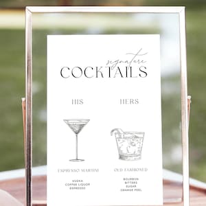 Enseigne de boisson modifiable, menu du bar, imprimable, modèle d'enseigne de cocktail signature de mariage, minimal, neutre, noir et blanc, tailles 5 x 7 et 8 x 10 image 3