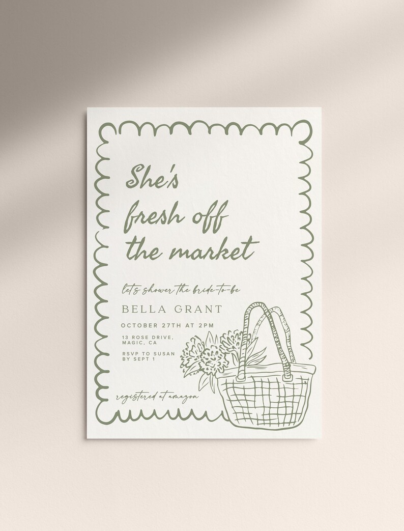 Fresh off the Market Bridal Shower Invitation Template: Whimsical Hand-Drawn Template (Digital Download) image 3
