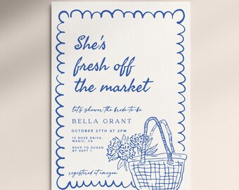 Bridal Shower Invite Fresh Off The Market Invitation Template Editable Downloadable Floral Whimsical Hand Drawn Bridal Shower Template Blue