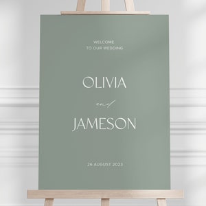Bearbeitbare Hochzeit Willkommensschild, druckbare, herunterladbare Schildvorlage, minimal, neutral, Größen 18x24 und 24x36 #sage2