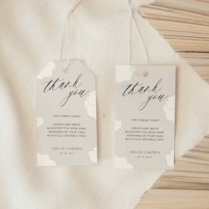 Bewerkbare Cloud Gift Tags voor baby shower, Party Favor Tags, Favor Tags, Cloud, Minimaal, Afdrukbaar 3,5x2 formaat #tagB
