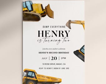Editable Construction Invitation, Boy Birthday Invite, Construction Birthday Invite, Dump Truck Party, Printable template Digital download