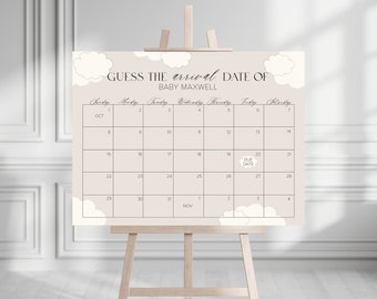 Cloud Due Date Calendar, Baby Shower Sign, Neutral Baby Cloud Theme, Baby Due Date Sign, Minimal, Printable Template, 18x24 and 24x36 sizes
