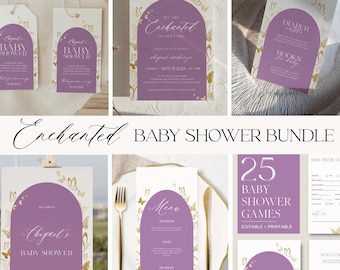 Verzaubert, Sie zu treffen Babyparty Bündel, Spiele, Willkommens-Schild, einladen, Lotterielose, Menü, Taylor Swift-Babyparty-Vorlagen #Purple